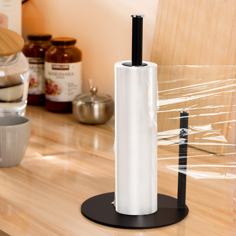 Iron Double Pole Paper Towel Holder for Kitchen Countertop Cling Film Storage Rack-Black โ image 5