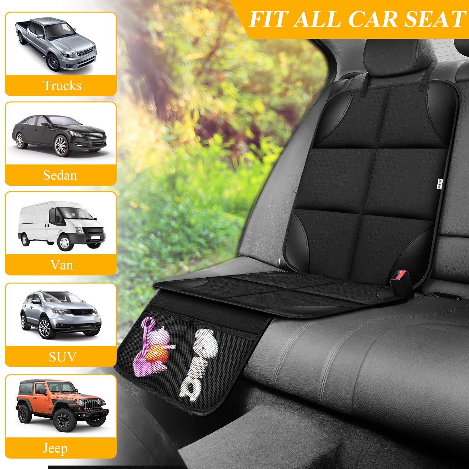 Child Car Seat Protector, Durable 600D Fabric Waterproof Car Seat Cover with Thick Padded Non-Slip Backing, No Imprint (Black 1 Piece) — image 5