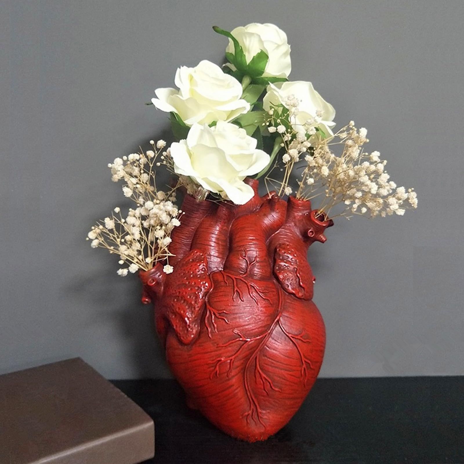 Vase Flower Vases Heart Shaped Decor Resin Flower Pot Modern Unique Nordic Art Style Decorative Vase for Home Wedding Gift Desktop Living Room Decoration - Red — image 3