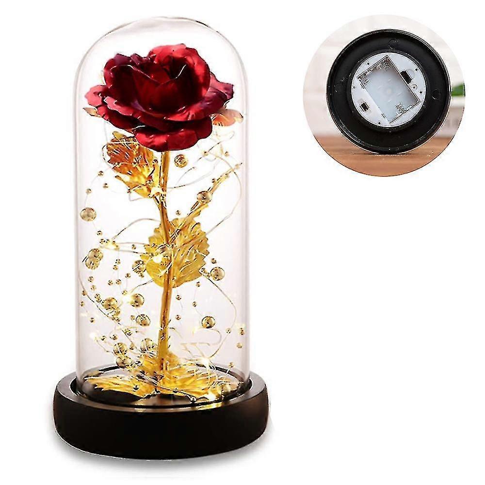 Silk Rose Gold Foil Leaf LED String Lights on Glass Dome with Wooden Base โ image 2