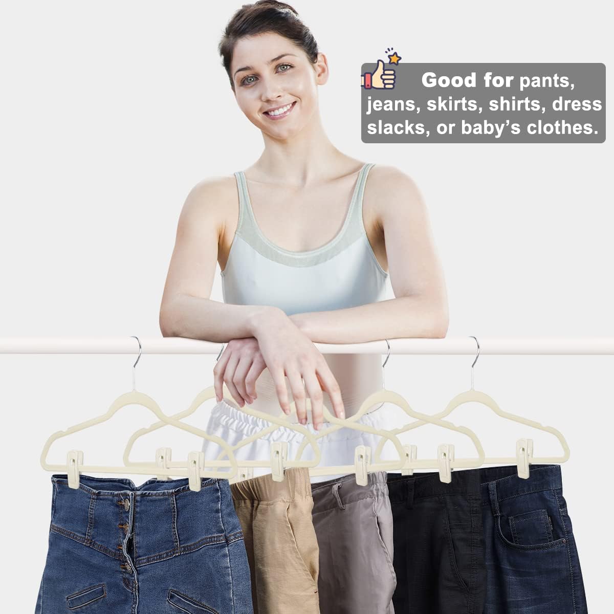 Velvet Hanger Clips for Velvet Hangers - 20 PCS Beige Non-Slip Velvet Clip for Skirt Hanger, Strong Flocking Clips Fit for Ivory Velvet Hangers — image 4