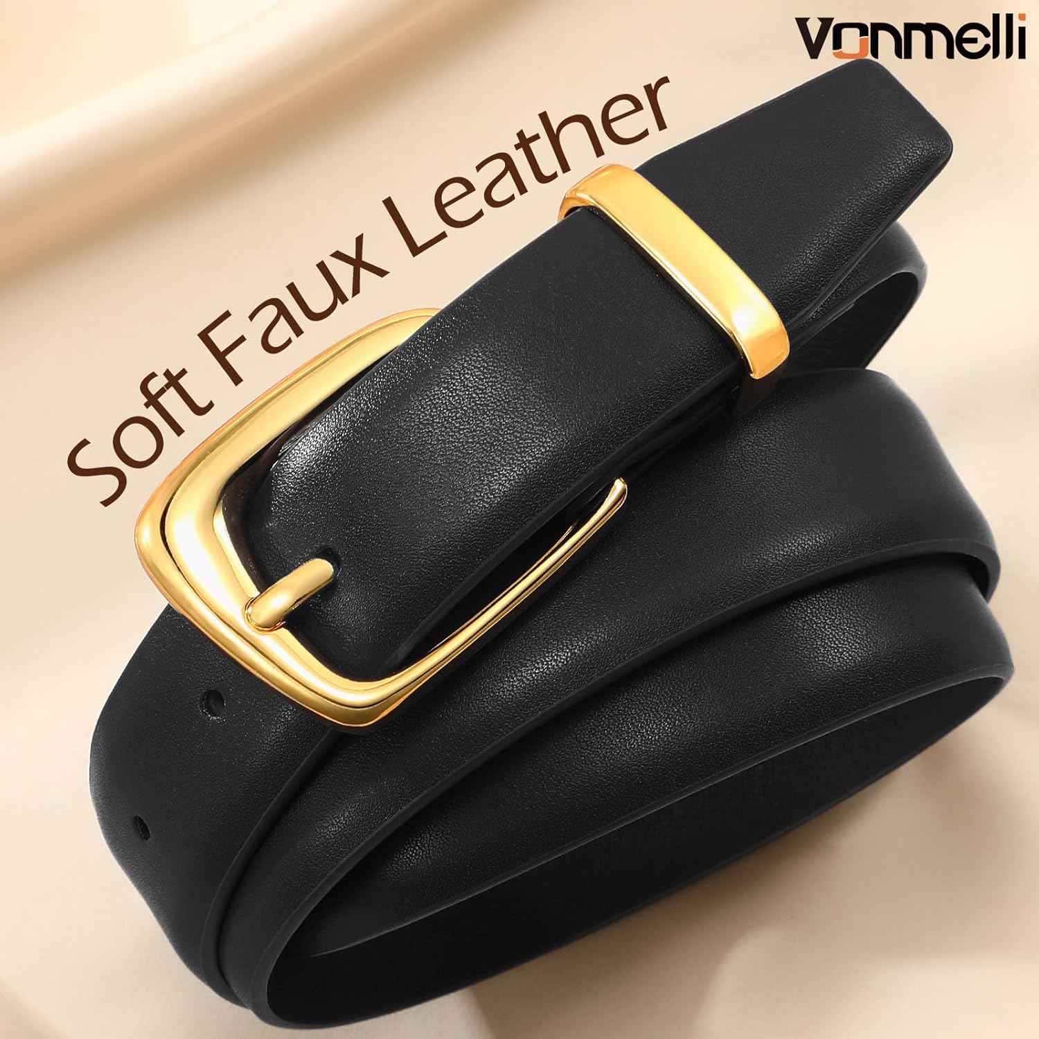 Womens Leather Belt for Jeans Dresses Waist Belt for Women Fashion Retro Gold Buckle Ladies Belts — image 3