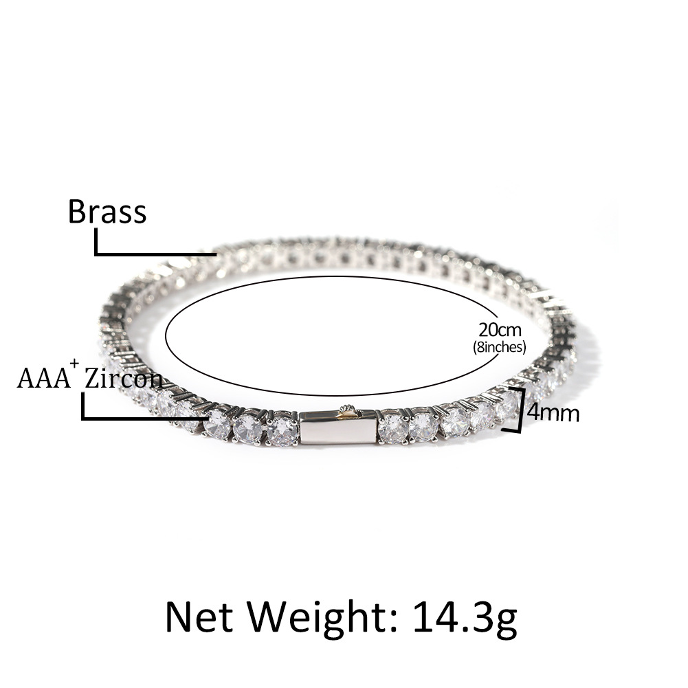 Silver Single-Row Zircon Bracelet – 4mm Wide, Brass Base with Secure Clasp, AAA+ Stones for Everyday Wear — image 4