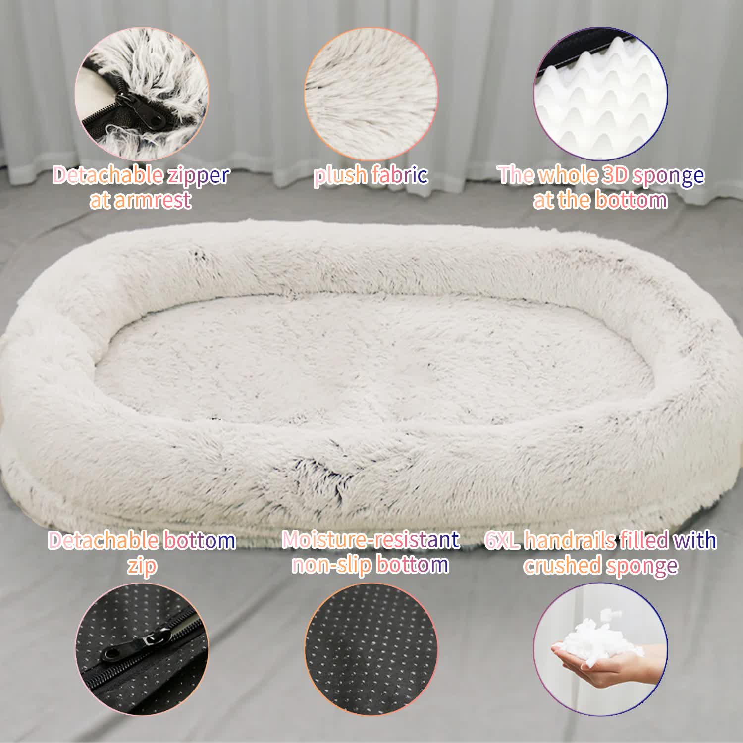 Fluffy Donut-Shaped Pet Bed- Soft, Cozy, and Anti-Anxiety for Dogs and Cats, Machine Washable Apricot Size:L 90*65*20cm — image 3