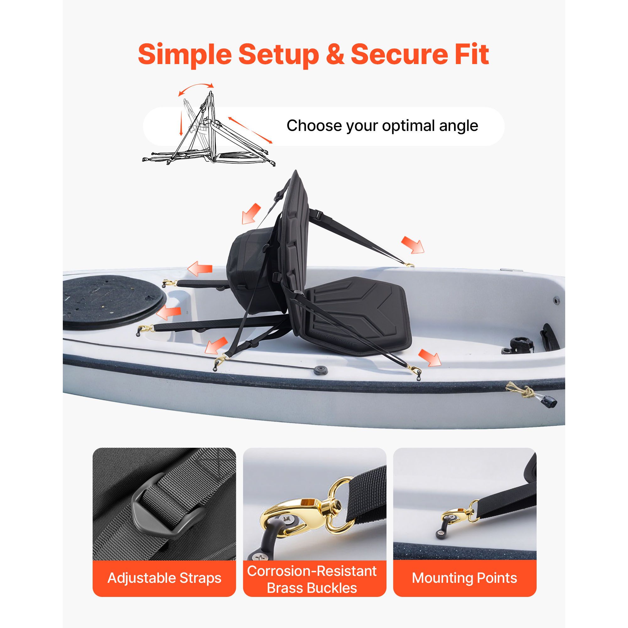 Kayak Seat, 1 Pack 31 mm Thick, Universal Paddle Board Seat with Back Support, Hexagonal Sit-on-Top Soft Padded Cushion with Storage Bag & Adjustable Straps — image 4