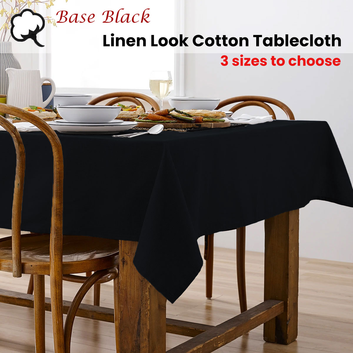 Ladelle Base Black Linen Look 100% Cotton Tablecloth 150 x 225 cm โ image 2