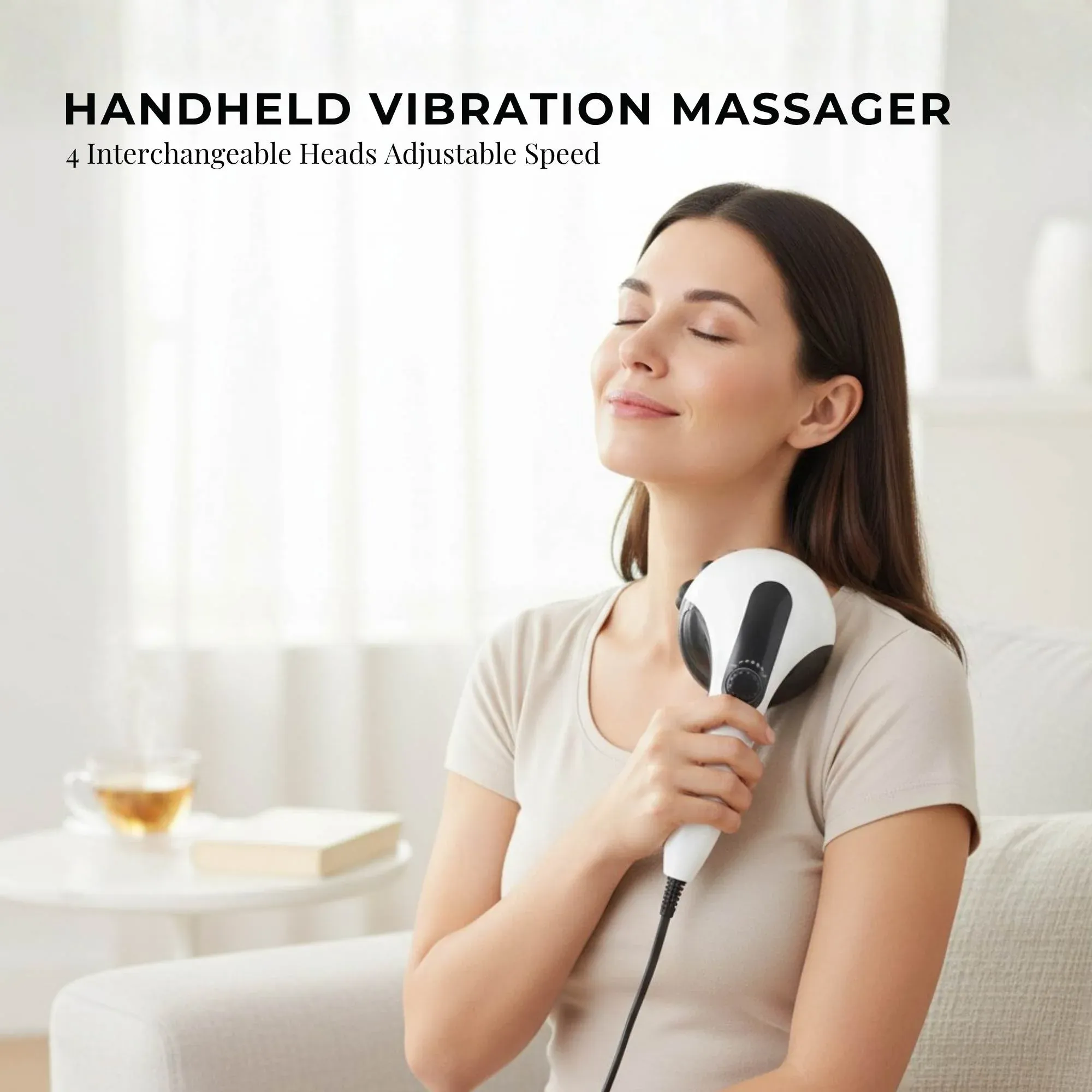 Orku Handheld Body Massager 4 Heads Adjustable Speed 28W Black โ image 2