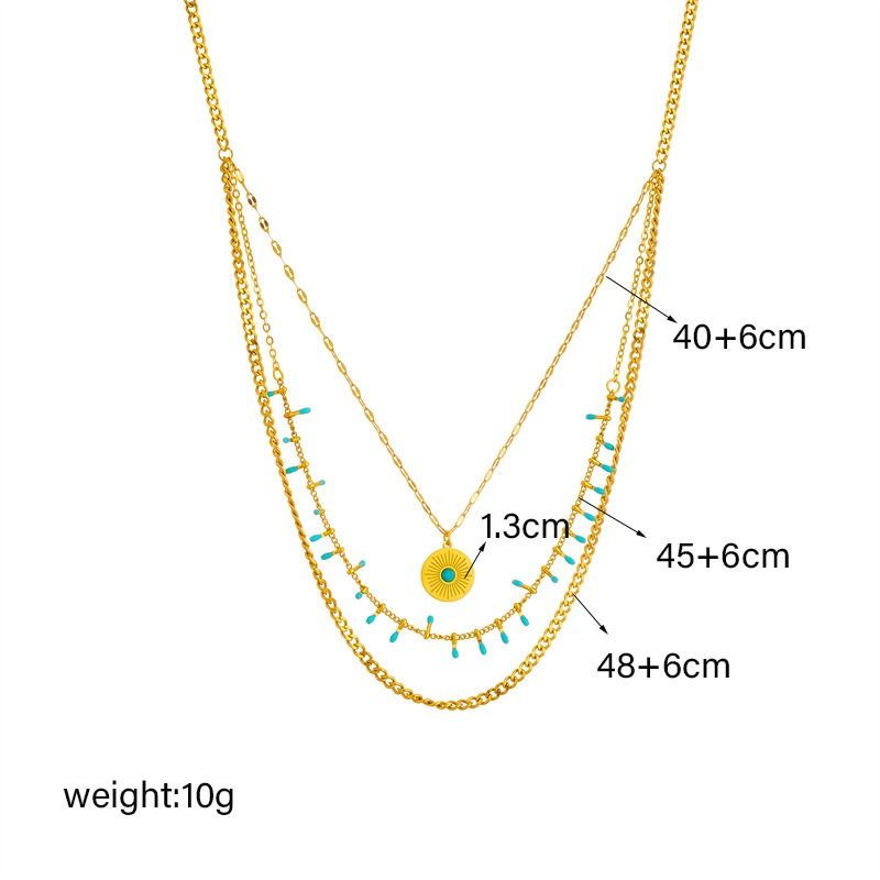 Bohemian-Style Three-Tier Turquoise Necklace with 18K Gold-Plated Titanium Collar Chain — image 5