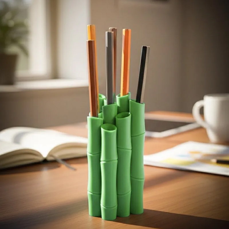 A 3D-printed bamboo pen holder can hold pens, pencils, markers, or drawing tools, adding a tranquil and natural atmosphere while keeping the work area tidy — image 2