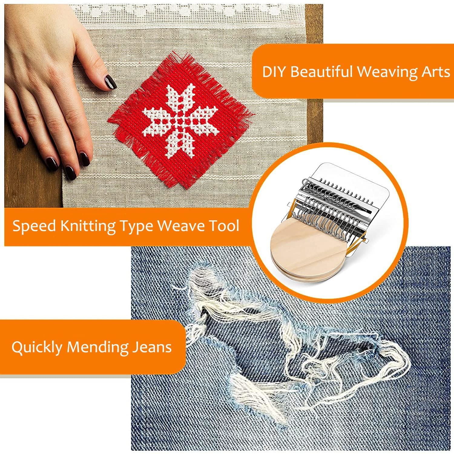 Convenient Small Weaving Loom Kit for Beginners Quickly Mending Jeans, Repair Holes, DIY Beautiful Weaving Arts(28 Hooks) — image 5