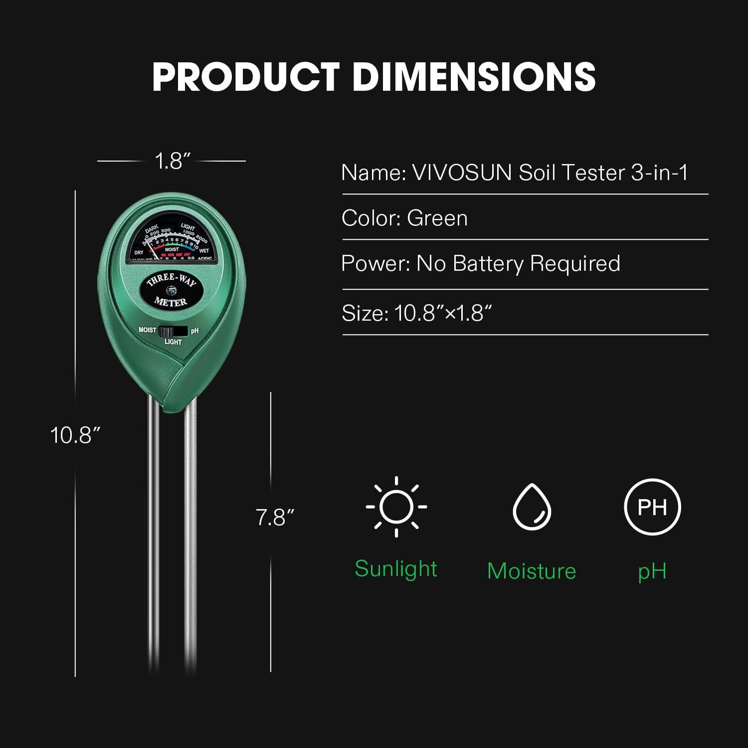 Soil Tester, 3-in-1 Plant Moisture Meter Light and PH Tester for Home, Garden, Lawn, Farm, Indoor and Outdoor Use โ image 2