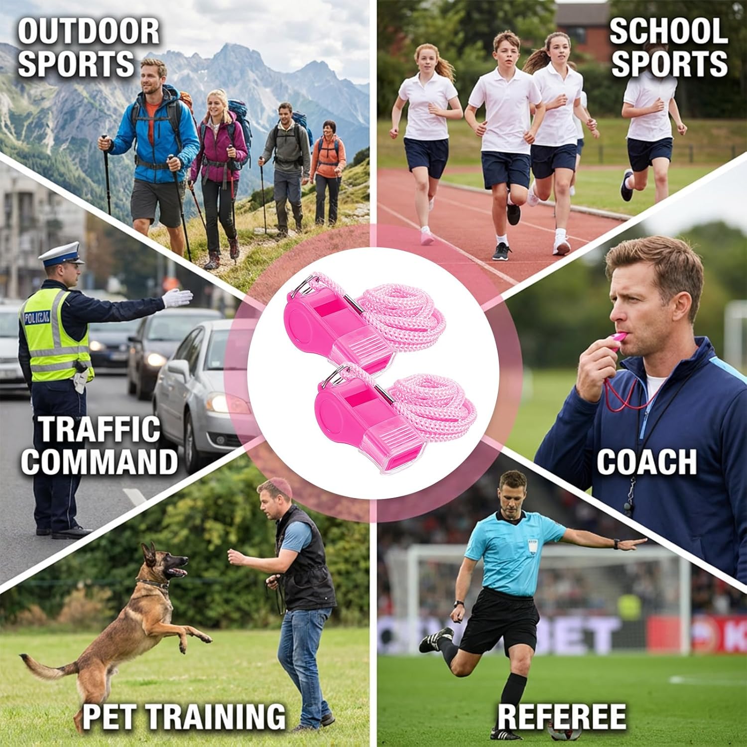 2PCS Pink Coach Whistle with Lanyard, High-Pitched Plastic Whistles Emergency Loud Crisp Sound for Coach Outdoor Safety Referee Lifeguard Teachers Dog Training β image 3