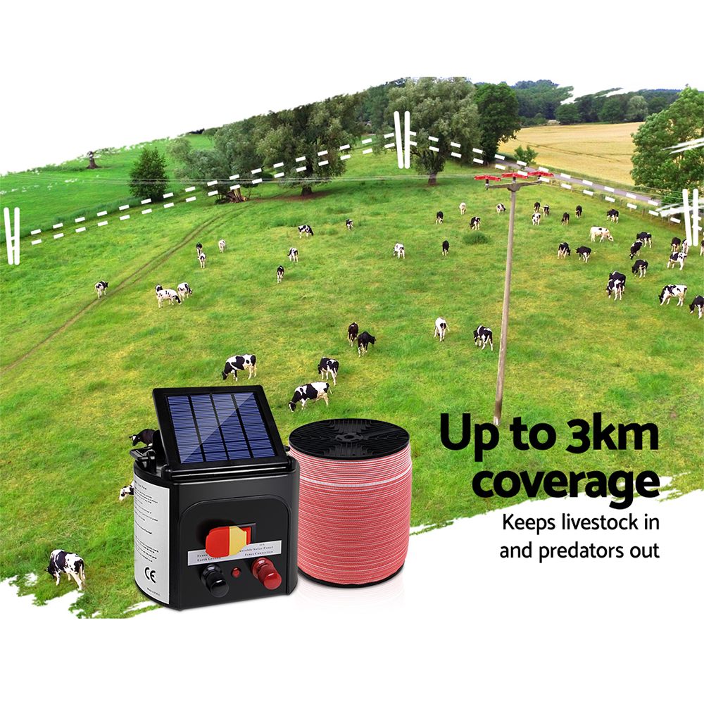 Giantz Fence Energiser 3KM Solar Powered Electric 1200M Poly Tape โ image 4