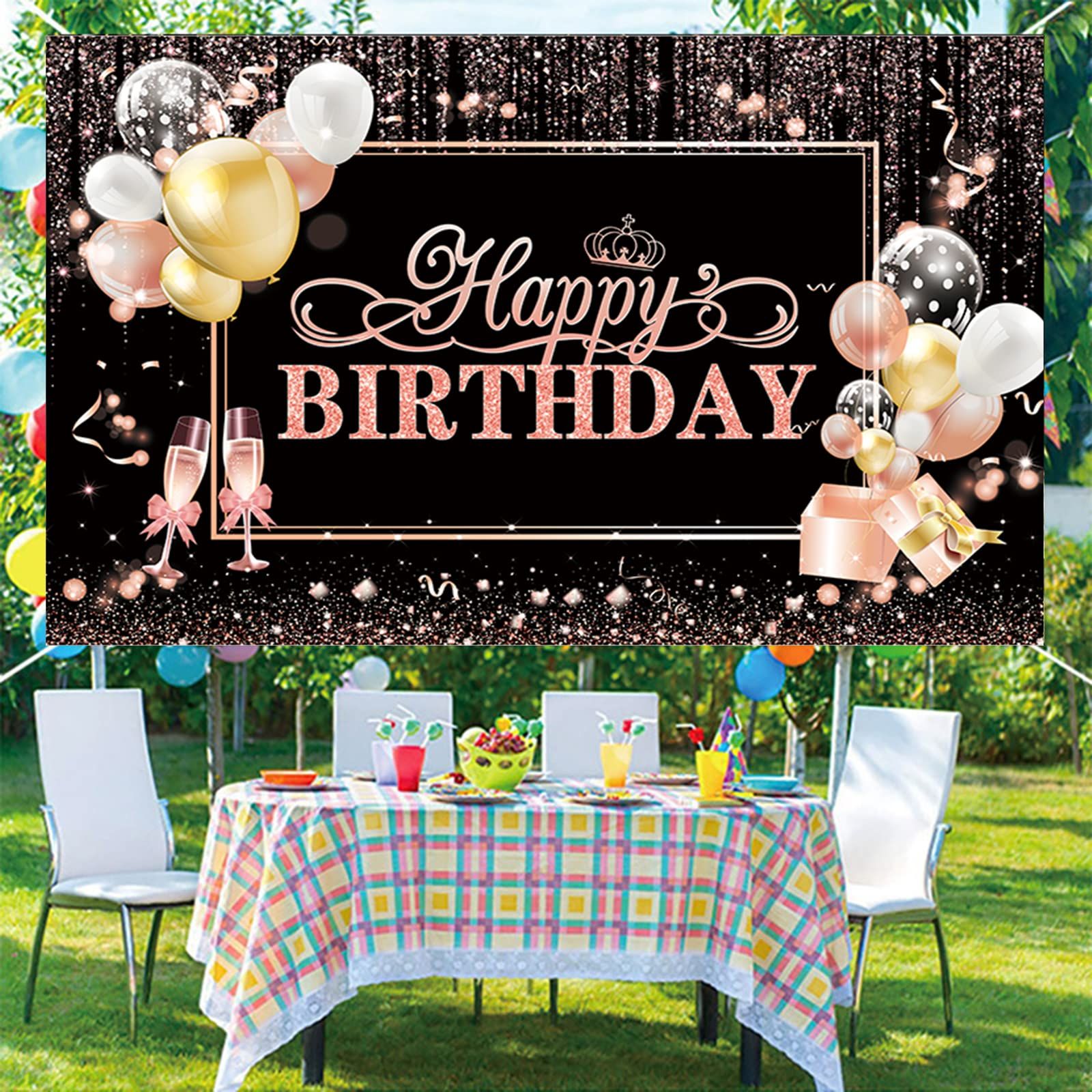 Rose Gold Happy Birthday Backdrop Banner,Happy Birthday Decoration Banner, Happy Birthday Backdrop for Girls Women71 x 45 Inch — image 5