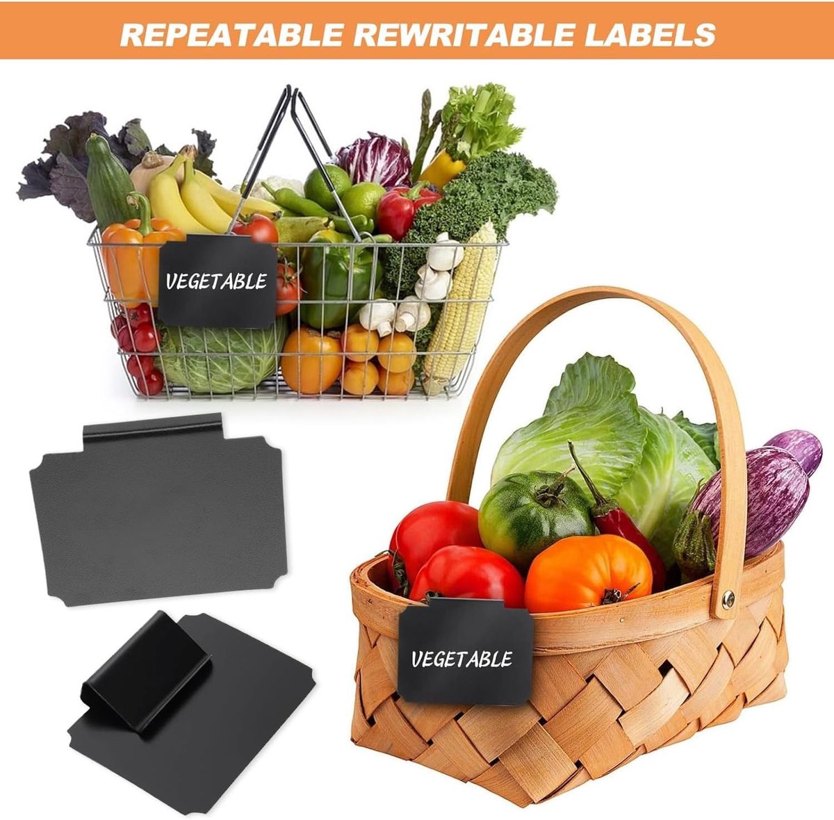 12 pieces - Labels - basket labels with clip - removable storage rack labels - chalkboard label - label holders - clip-on labels - shelf labels - PVC label — image 6