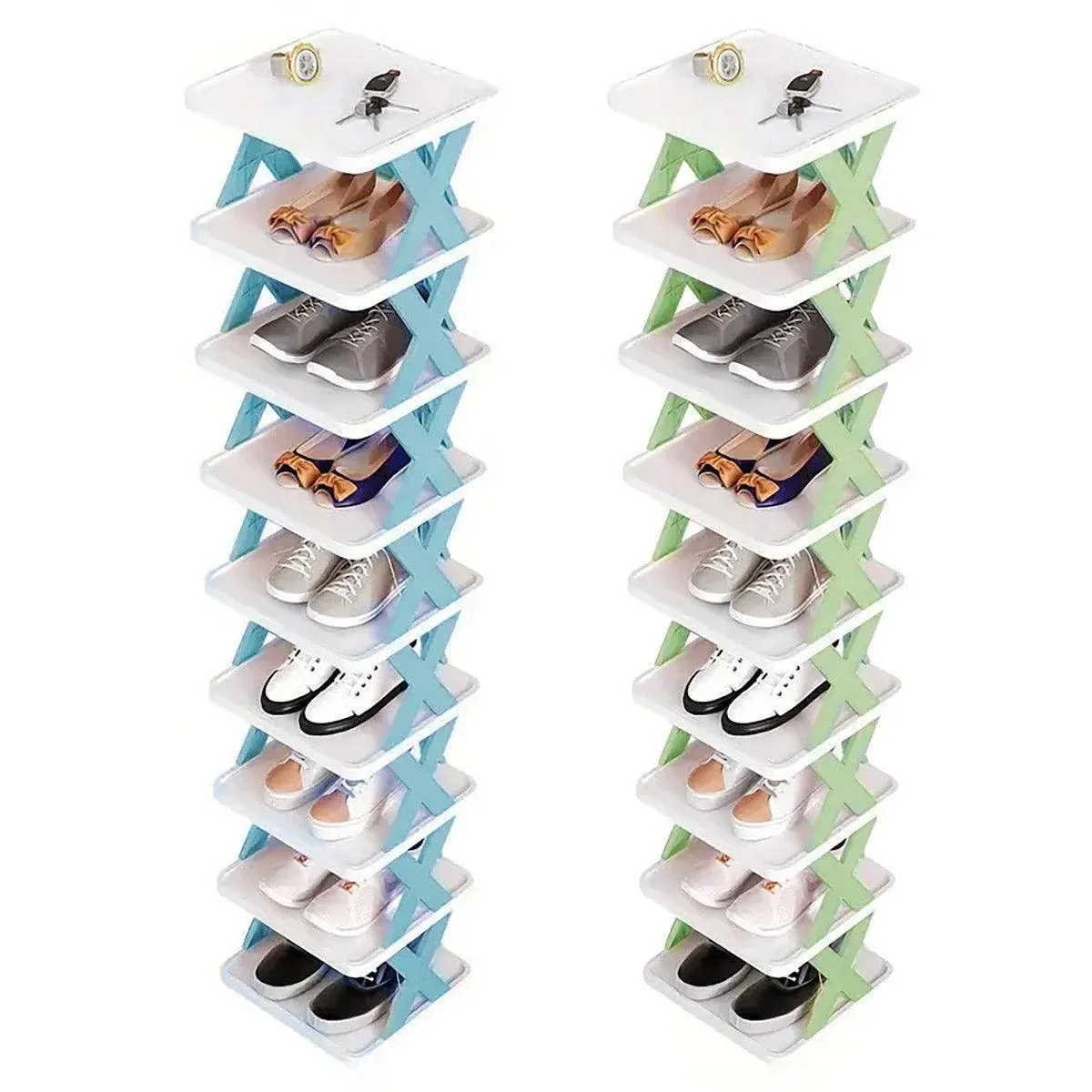 Simple Shoe Rack Home Use Space Saving Clip Storage Organizer Cabinet Stand - Green โ image 3