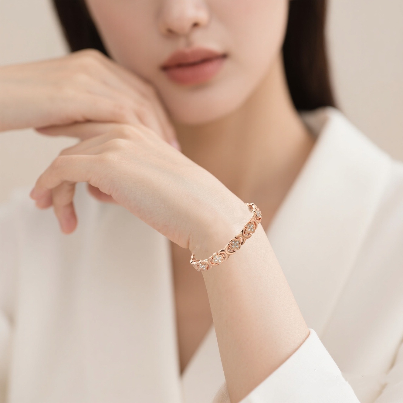 Gold New Fashion Lightweight Luxury Four-Leaf Clover Diamond Inlaid Bracelet - Alloy Magnetic Watch Band Style Bracelet for Women + Free Disassembly Tool — image 3