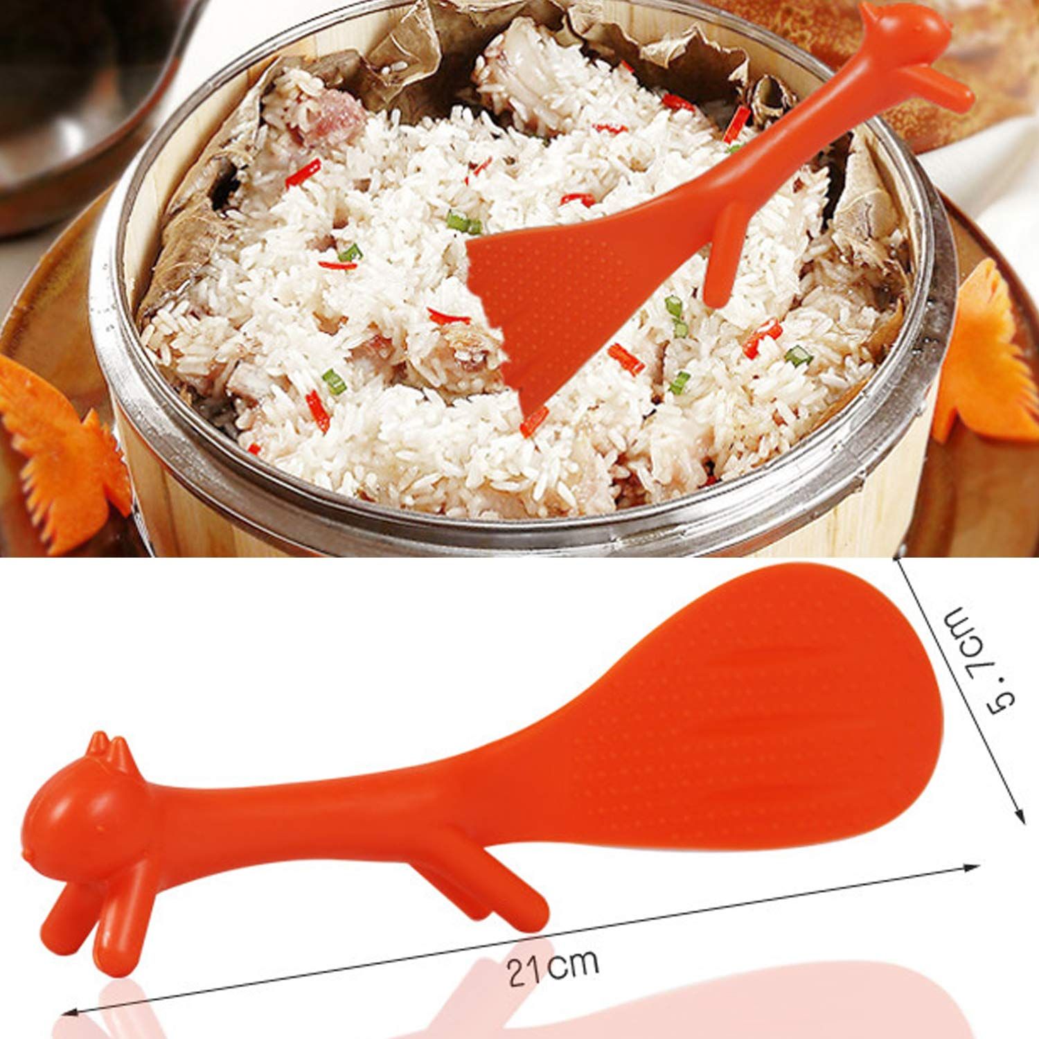 Rice Cooker Bowl Spoon Spatula Creative Home Kitchen Tool Cute Shaped Squirrel Stand Spoon 3 Non-Stick Rice Spoons — image 2