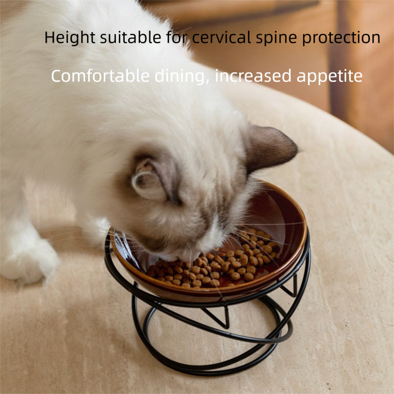 Raised Ceramic Pet Bowl with Metal Stand White - Paw Print Cat and Dog Feeding Bowl, Removable Easy-Clean Dish with Elevated Design for Food and Water — image 4
