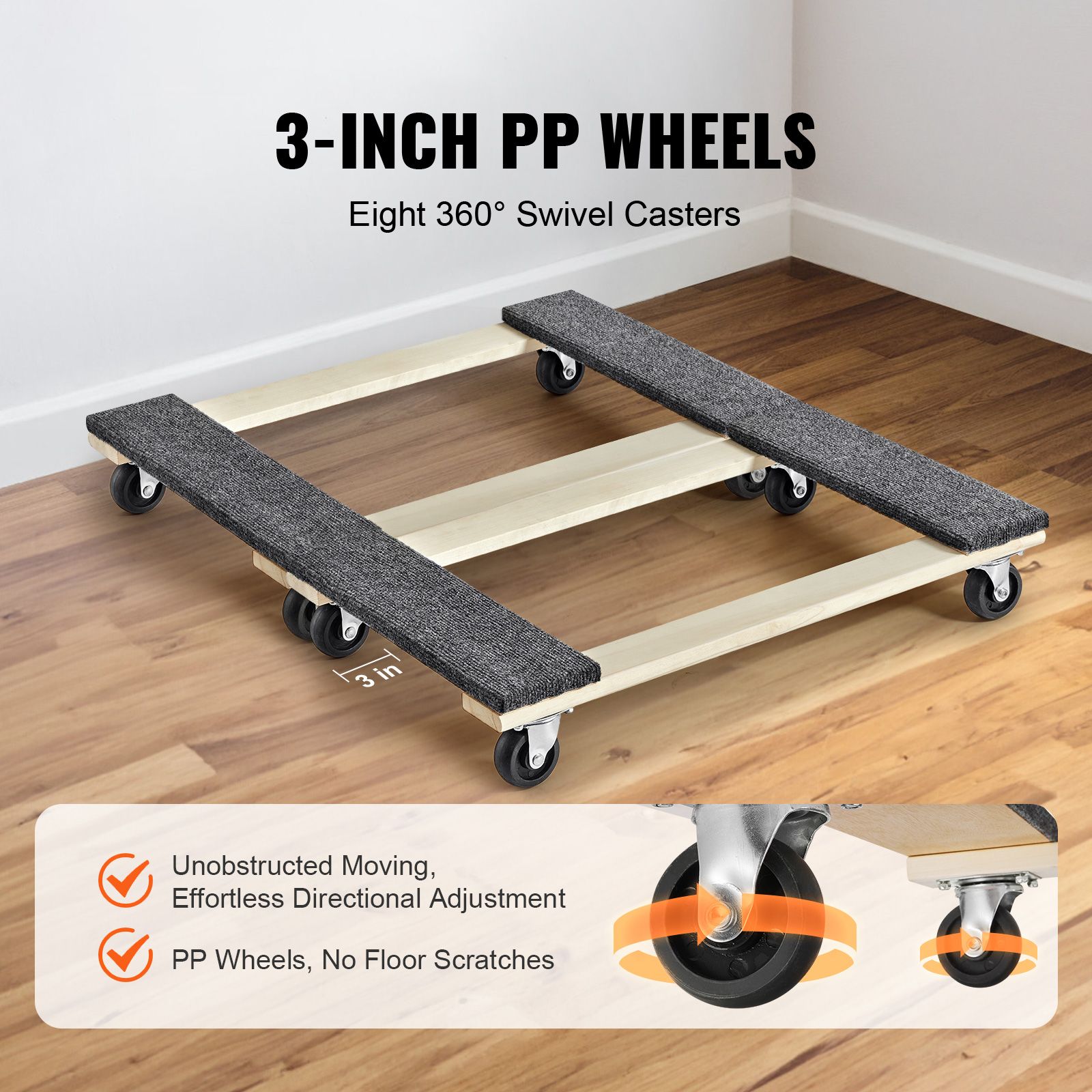 Furniture Dolly, 454kg Each Load Capacity, 2 Packs, 457.2x762mm, 8x76mm PP Swivel Casters, Heavy Duty Hardwood Furniture Moving Dolly, Mover's Dolly, Moving — image 2