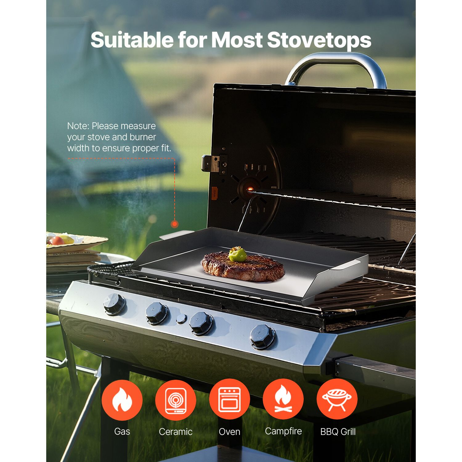 Carbon Steel Griddle, 22 × 16 inch Universal Flat Top Rectangular Plate, Gas Grill Griddle for BBQ Grill, Teppanyaki, Portable Family Cookware, for Camping — image 6