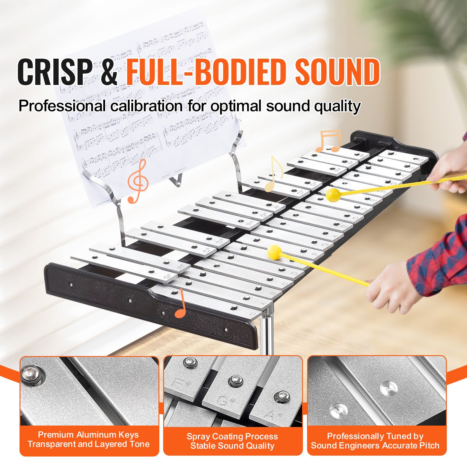 30 Note Glockenspiel Xylophone Bell Kit, Professional Percussion Instrument Set with Mallets, Drum Sticks, Music Stand, 8" Practice Pad, Adjustable Stand and — image 2