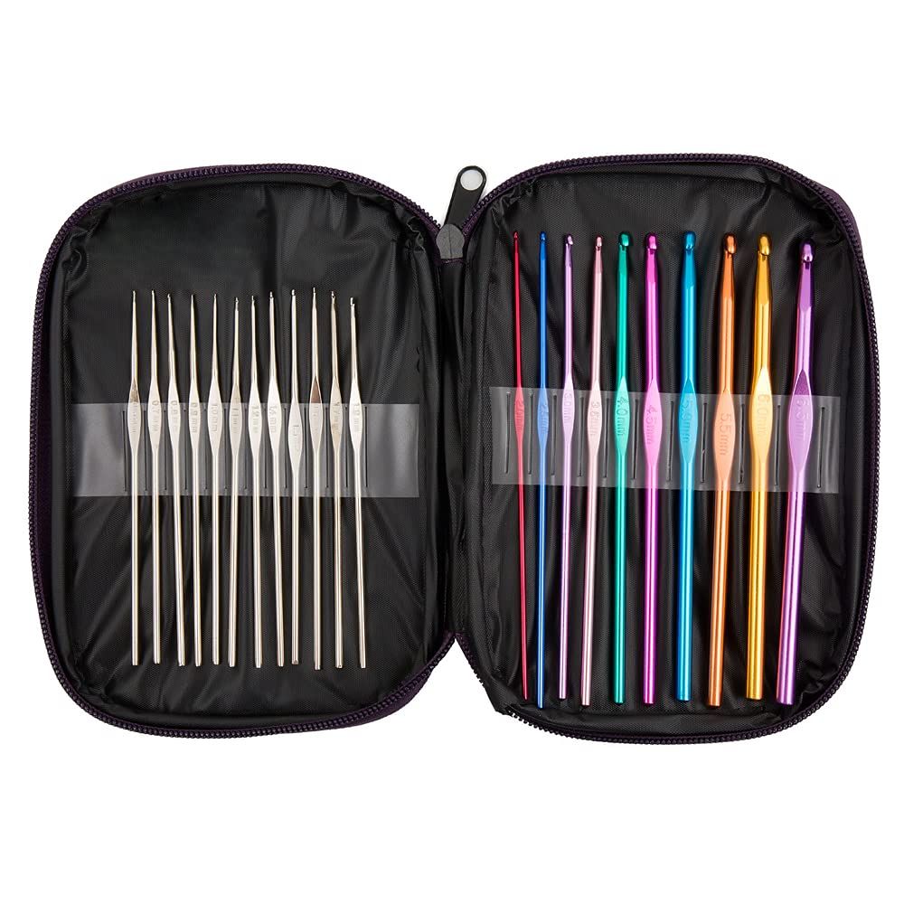 22Pcs Crochet Hooks Set, Aluminum Handle Knitting Needles, Multicolor Crochet Needles for Yarn Craft