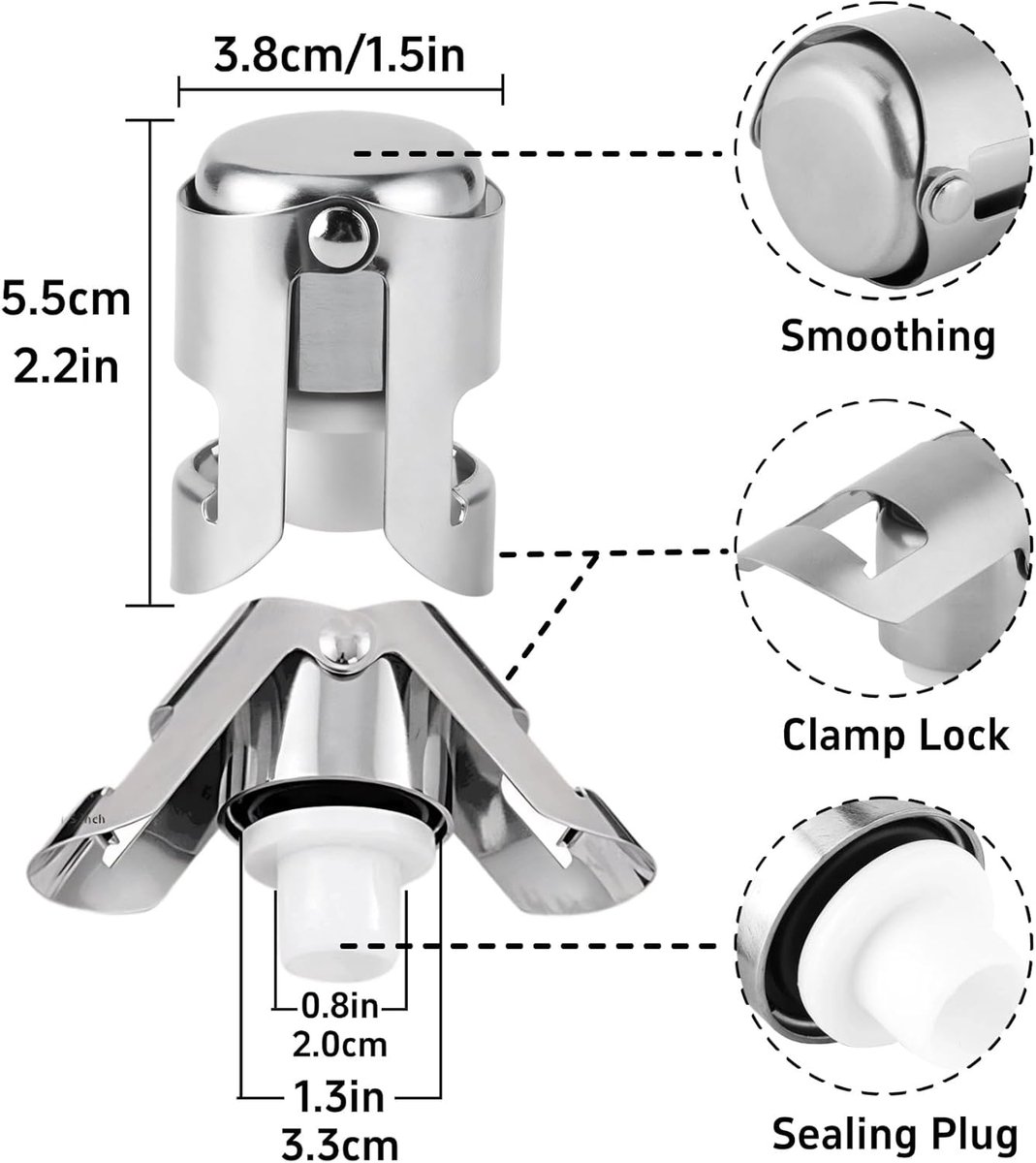 pieces - Stainless steel champagne stoppers - Reusable - champagne corks and stoppers - Food-grade anti-bubble wine stoppers - Leak-proof - For champagne, cava โ image 5