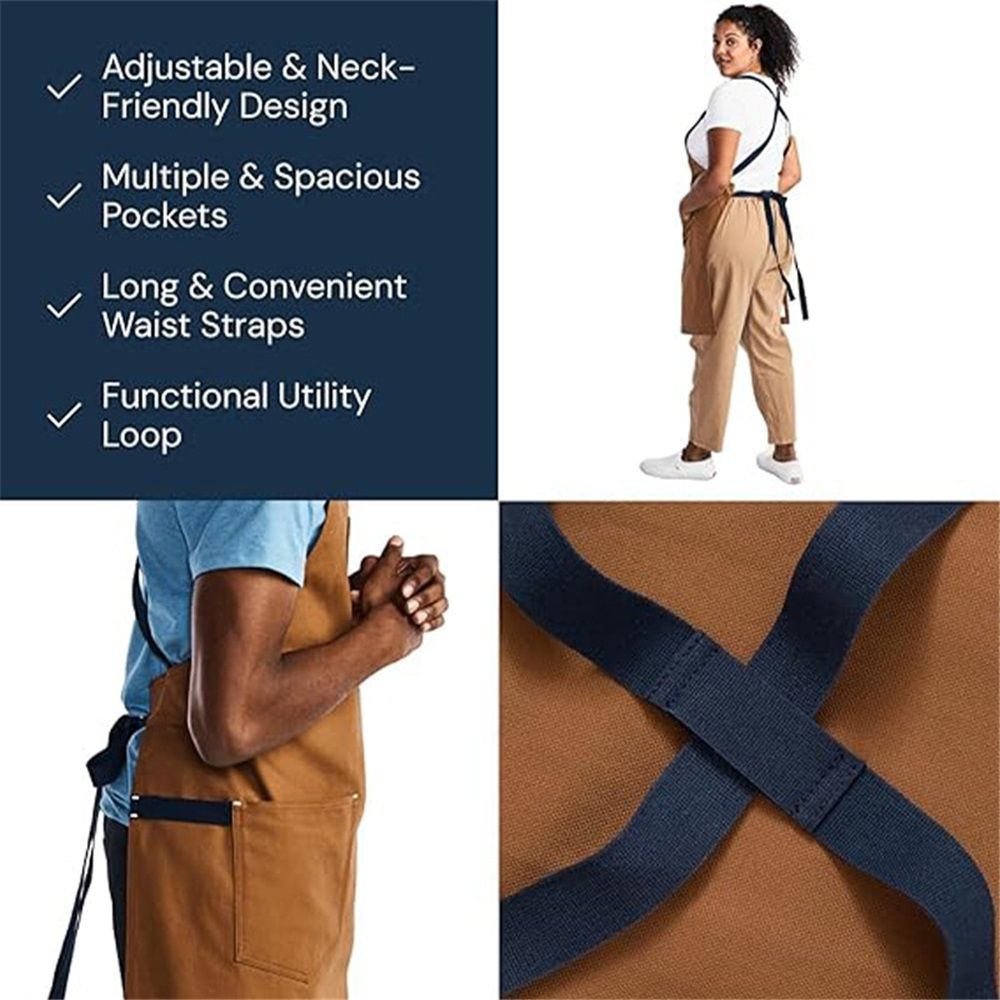 Professional Chef Apron with Pockets - Kitchen Apron for Men - Grilling Apron - Chef Aprons for Men - Apron for Women - Cotton Canvas Fabric（light brown） — image 3