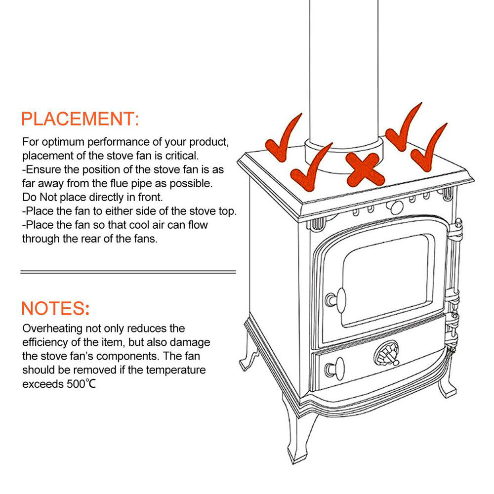 Wood Heater Fan Eco Heat Powered Self-Powered Silent for Fireplace Stove Burner — image 5