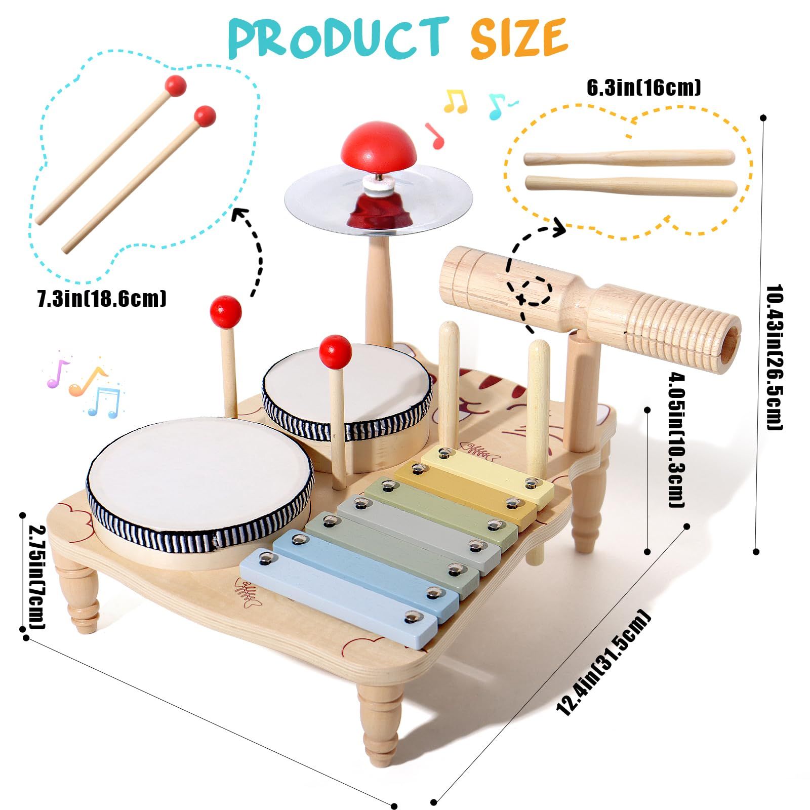 7 in 1 Children's Drum Set (for Toddlers) Baby Musical Instruments Montessori Preschool Musical Toys Children's Drum Set โ image 3