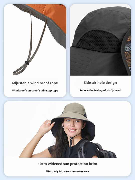 Black Wide Brim Sun Hat with Cape - Foldable UV Protection - 10cm Brim — image 3
