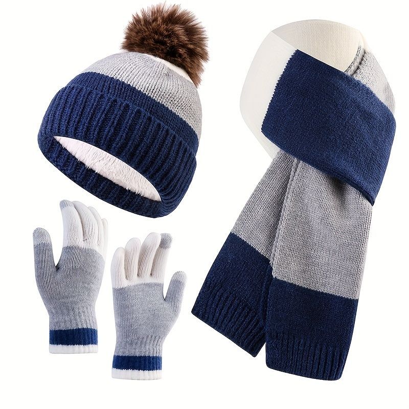 Unisex Knit Hat Scarf Gloves Set Winter Accessories Australia 3-Piece Warm Set - Blue - Size L — image 2