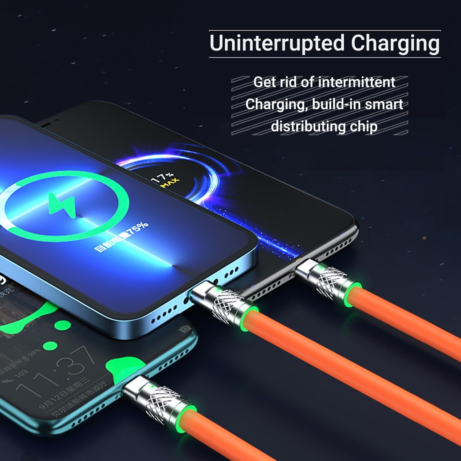 Multi Charging Cable 3-in-1 Charging Cable with Light USB Cable Suitable for Various Mobile Phones with Ports โ image 4