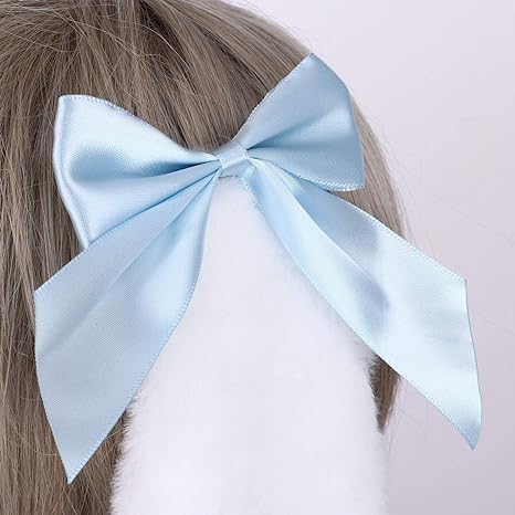 1 Pair Blue Girls Bunny Plush Lop Ears Hair Clip Rabbit Furry Ears Ribbon Bow-knot Hair Clamp Hairpin Cosplay Headwear Easy to Wear Ornaments, Hair Accessories โ image 2