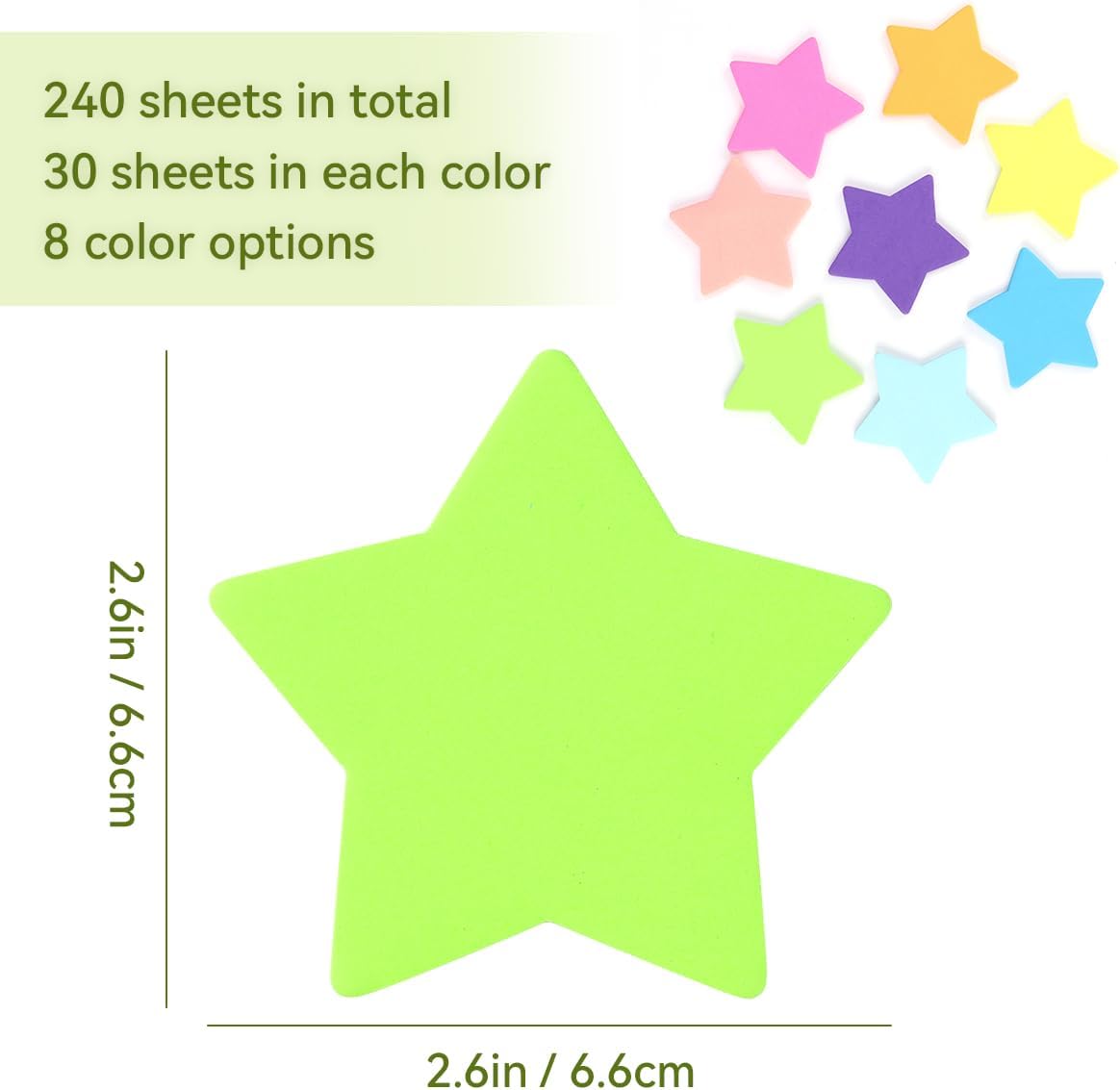 8 Color Star Shape Sticky Notes, 240 Sheets, Self-Sticky Note Pads for School Office Home — image 2