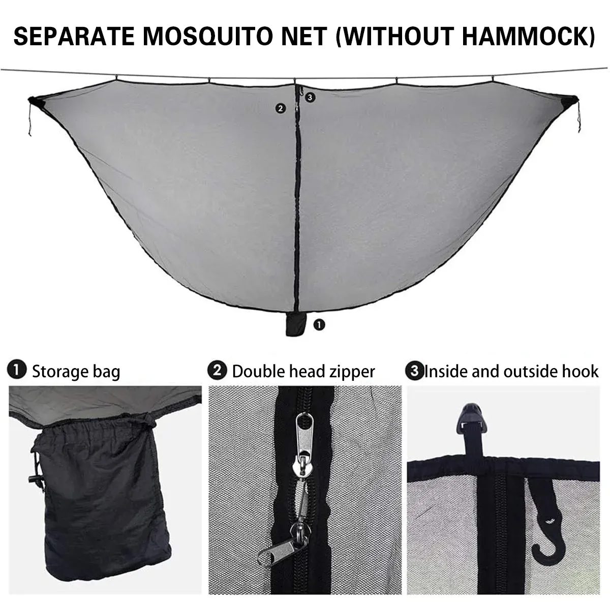 Hammock Mosquito Net Separate Anti-Mosquito Cover For Outdoor Picnic Camping - Grey — image 5