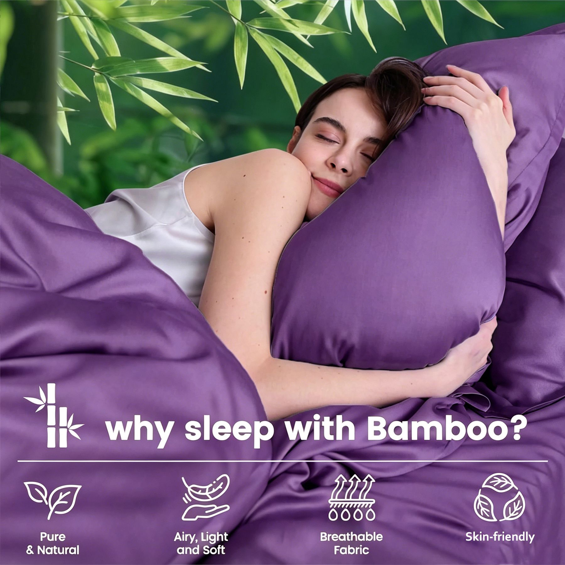 4 Piece Ultra Soft Bamboo Breathable Sheet Set -Hotel 2000TC Breathable Bed Sheets Set with 40 Centimetre Deep Pocket-Breathable Sheets for Hot Sleepers(Purple — image 3