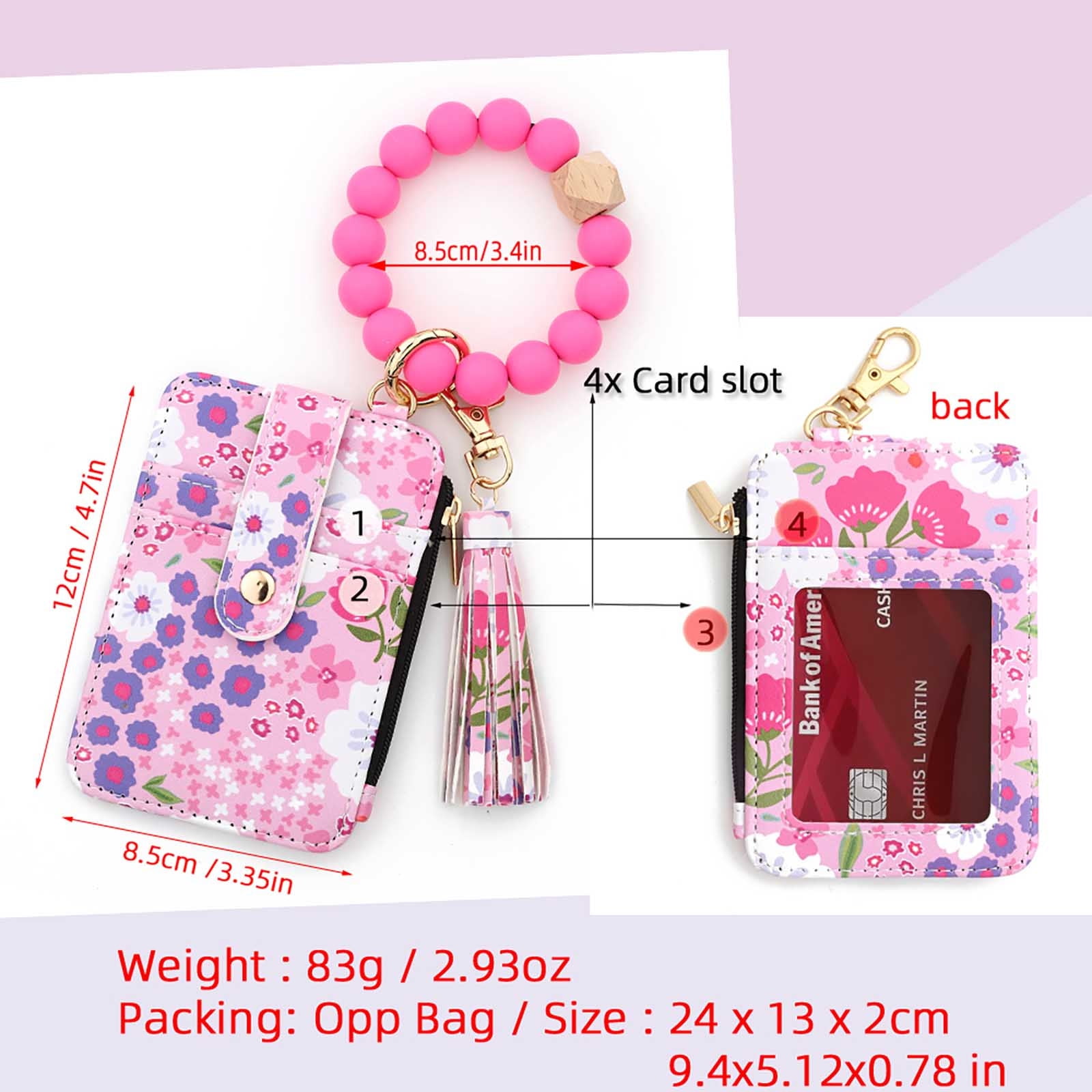 Wallet Women, Wallet Keychain Wristlet for Women, Slim Credit Card Holder Wallet, Fashion Tassel Keychain Bangle Key Ring Purse for Women ( 18 Kinds of Prints — image 5