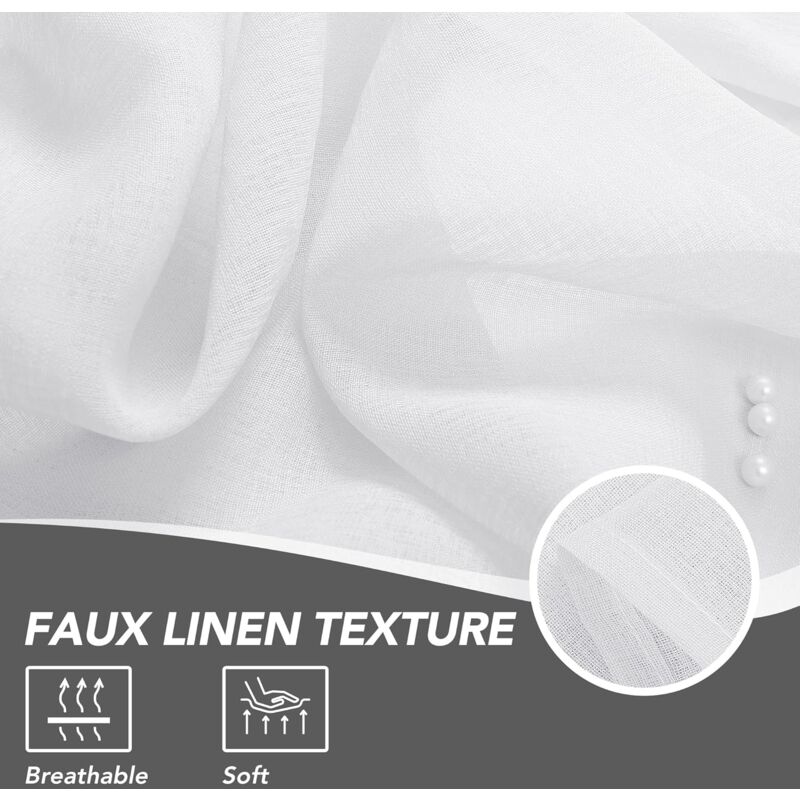 2 pcs Set Voile Curtains Super Soft Decorative Eyelet Curtain Living ROom Bedroom Girl Baby 132 × 160Cm White — image 2