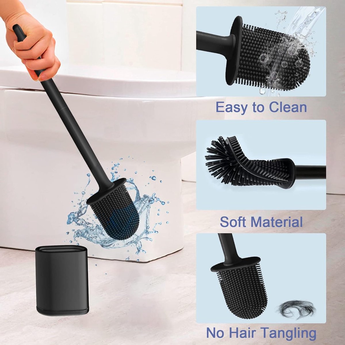 Toilet brush and holder set - Toilet brush - Deep cleaning - Silicone toilet brush - Flexible toilet brush head - Wall mounting - Freestanding toilet brush — image 2