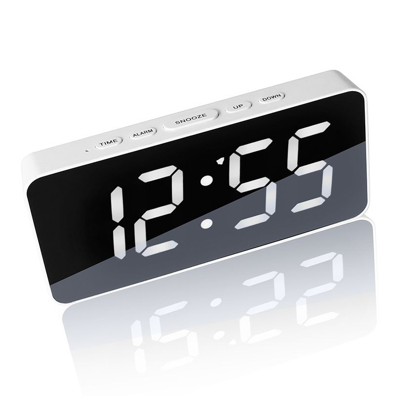 Digital Bedside Time Temperature Function, Adjustable Brightness Mirror Surface Led Display Alarm Clock for Home — image 4