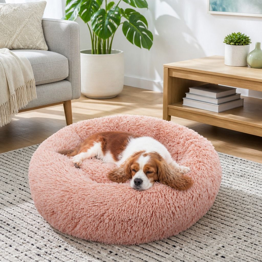 Pet Dog Bedding Warm Plush Round Comfortable Nest Comfy Sleep kennel Pink XXL — image 5