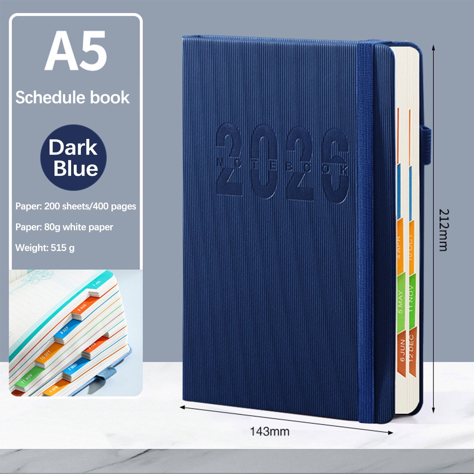 2026 Weekly Planner Notebook, Daily Planner Hardcover Calendar with Tabs and Pen Strap, 200 Pages Journaling Notebooks Daily Time Management Plan for Office