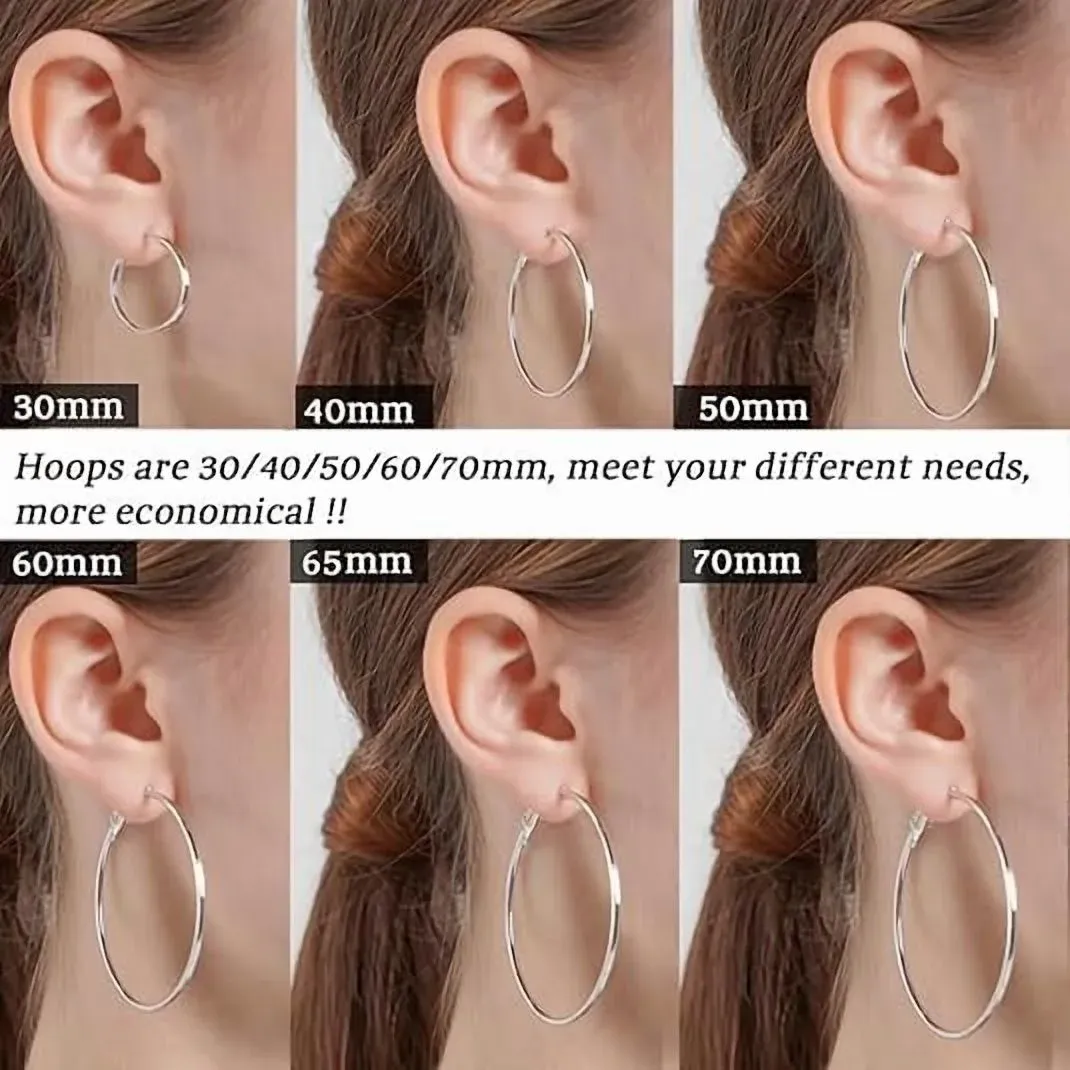 316 Sterling Silver Hoop Earrings for Women, Lightweight Hypoallergenic Large Earrings, 30/40/50 mm — image 4