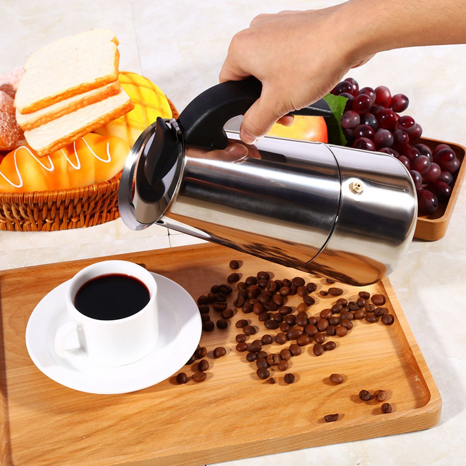 Stainless Steel Percolator Moka Pot Coffee Maker Stove Home Office Use (450ml) — image 2