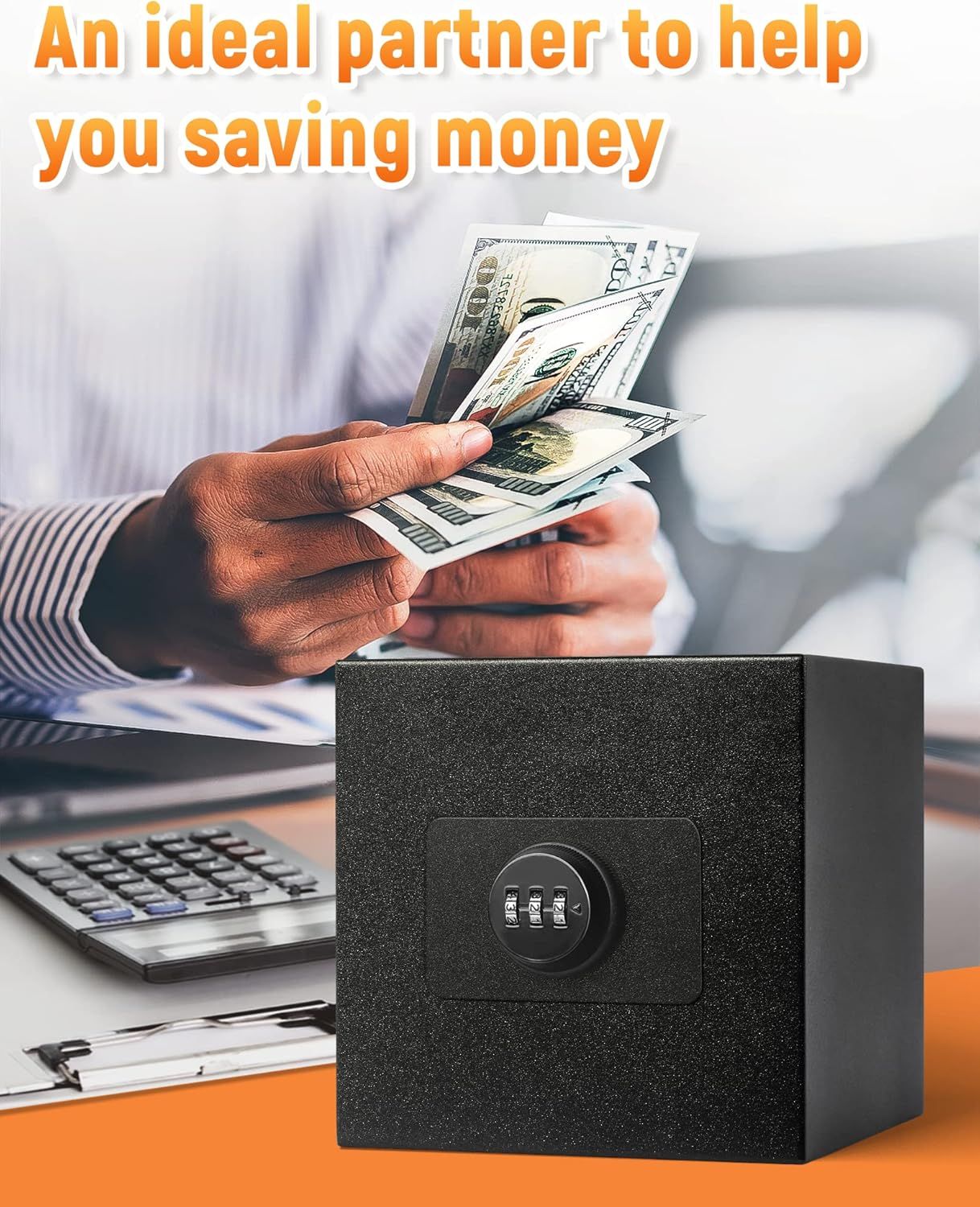 Bank for Adults, Stainless Steel Password Reusable Safe Bank, Metal Money Saving Box with Combination Lock for Cash Saving (Black, 5.9 inch) โ image 4