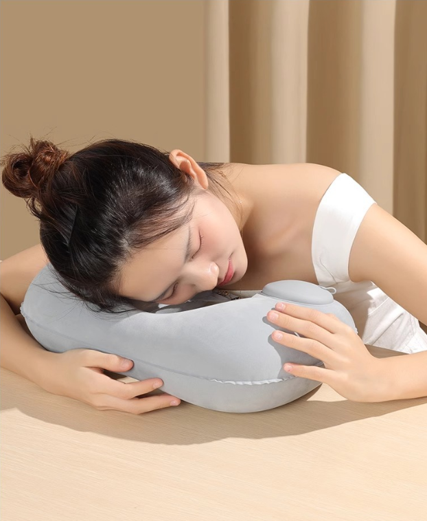 2-Pack Inflatable Travel Neck Pillow - Quick Press Self-Inflating Soft Velvet Support for Travel Airplane Office - Portable Foldable - Peacock Blue — image 4