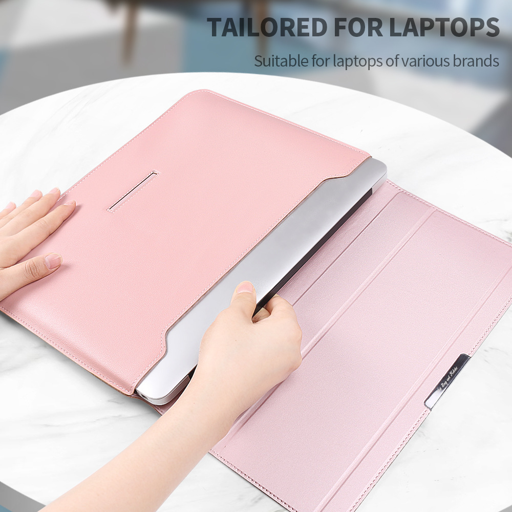 Red 3-in-1 Laptop Sleeve with Built-In Stand & Wrist Rest – Waterproof PU Protective Case for 15/16 Inch Laptops, Portable and Ergonomic Design — image 3