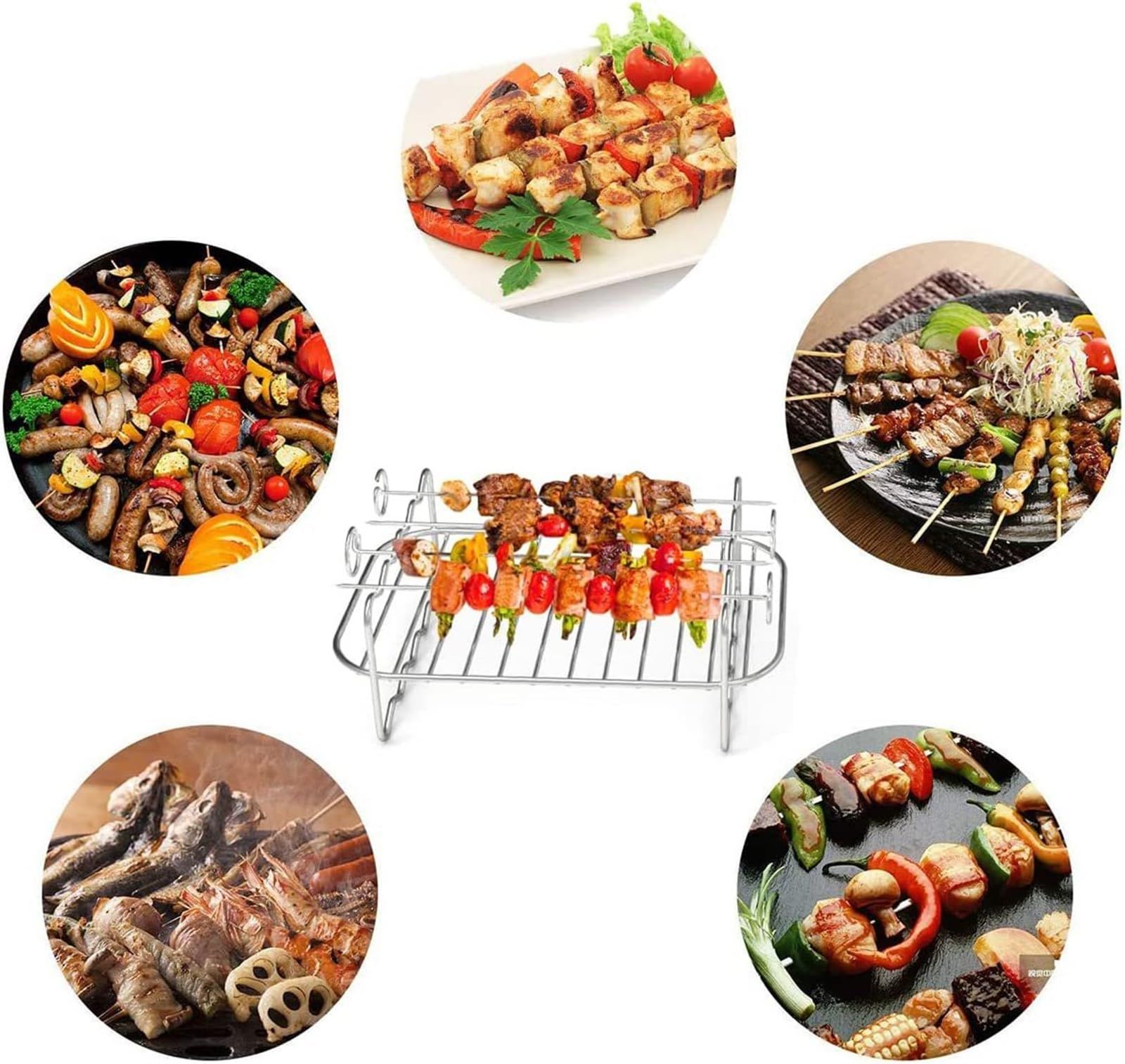 2 pieces of air fryer rack, multi-purpose air fryer accessories, stainless steel dehydration rack grill(Grill+steaming rack) — image 2